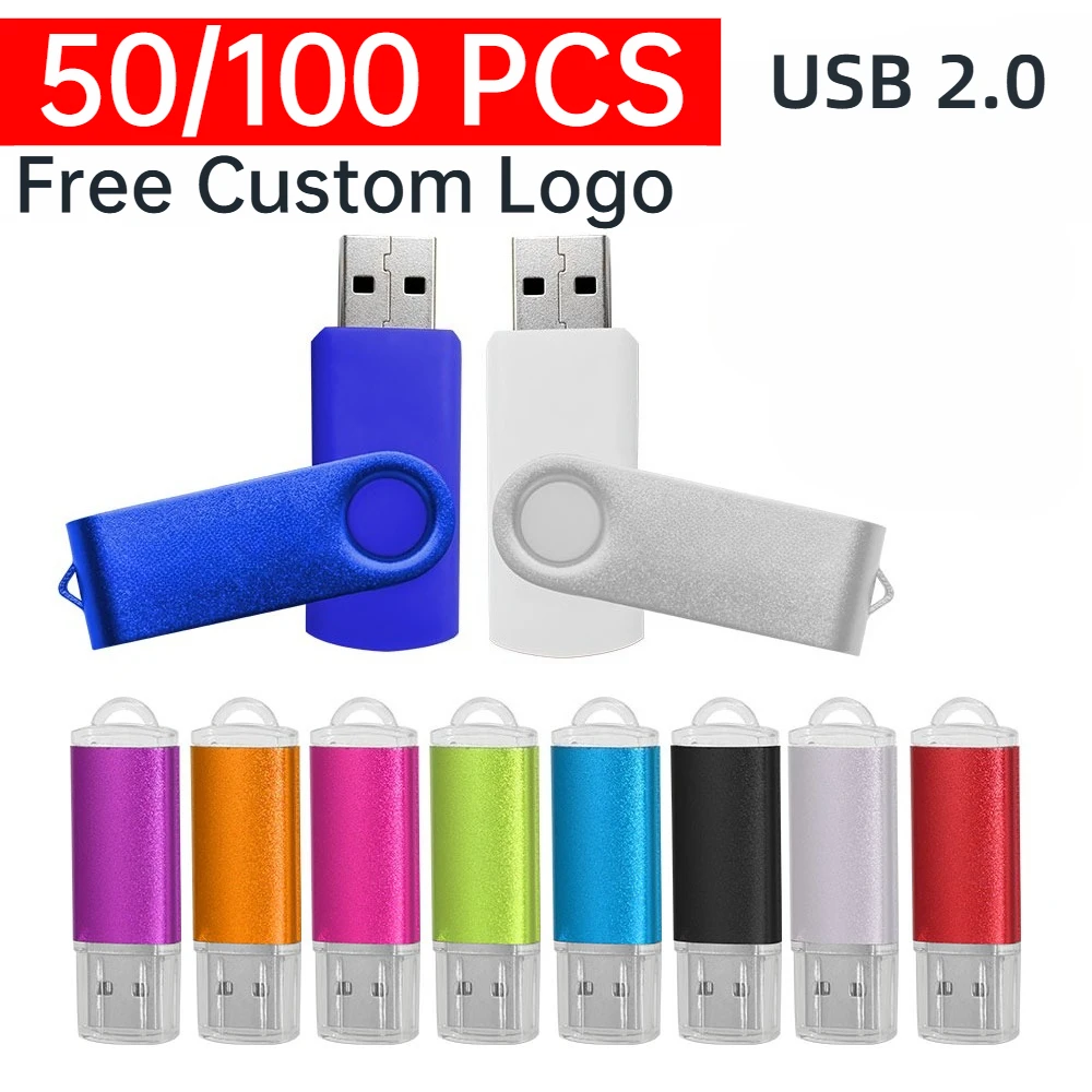 50/100PCS wholesale USB 2.0 Memory Stick Pendrive 64GB 32GB 16GB 8GB USB Flash Drive 4GB 2GB 1GB Free Customized Logo Pen Drive