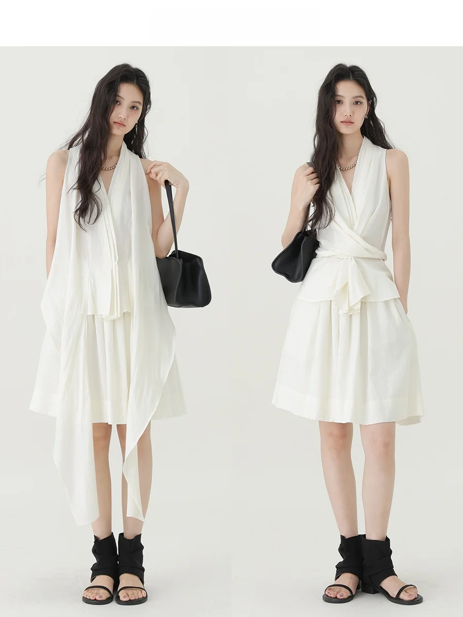 

Slimming A-Line Skirt And Top Set with V-Ne And Belt Design for Women Summer Faion Casual Sle Ruffle Hem Blouse