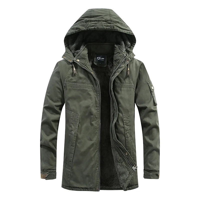 

Men Jackets Washed Cotton Thick Fleece Casual New parka Winter Warm Varsity Jacket Men Parkas Coat Military Windproof Hooded