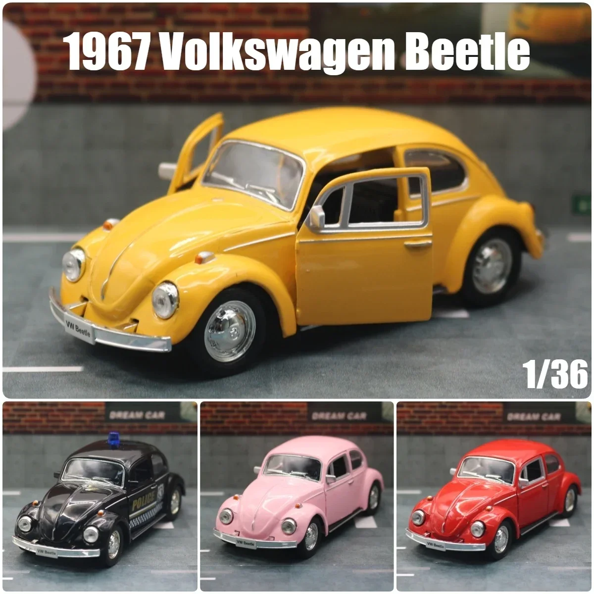 

1:36 1967 Volkswagen Beetle Toy Car For Children RMZ CiTY Diecast Miniature Model Pull Back Collection Gift For Kid Boys