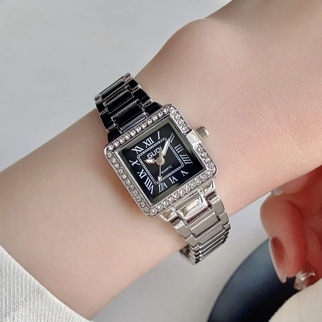 Квадратные женские часы, серебряные минималистичные деловые часы с ремешком из нержавеющей стали, женские кварцевые часы, часы из дышащей стали, Reloj Mujer