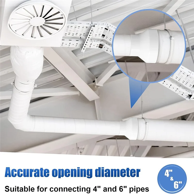 2 Pcs 6 to 4 Inch Duct Reducer Increaser ABS Air Duct Adapter Duct Fan or Dryer Vent Adapter Pipe Connector, White