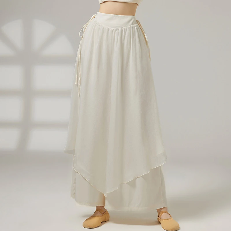 

Женские шифоновые брюки для современных танцев с широкими штанинами, двухслойные, с лентой на талии, струящиеся, дышащие, для классических танцев, для взрослых