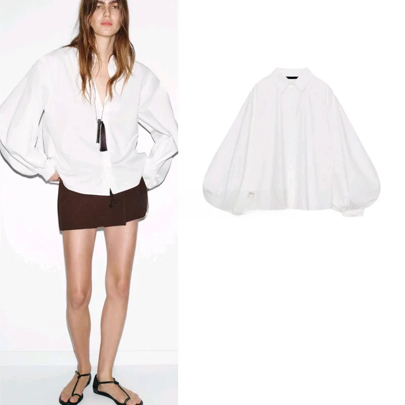 

Весенняя новинка: женская шелковая блузка с одной пуговицей, отложным воротником, длинными рукавами-фонариками, приталенного кроя, из полиэстера.