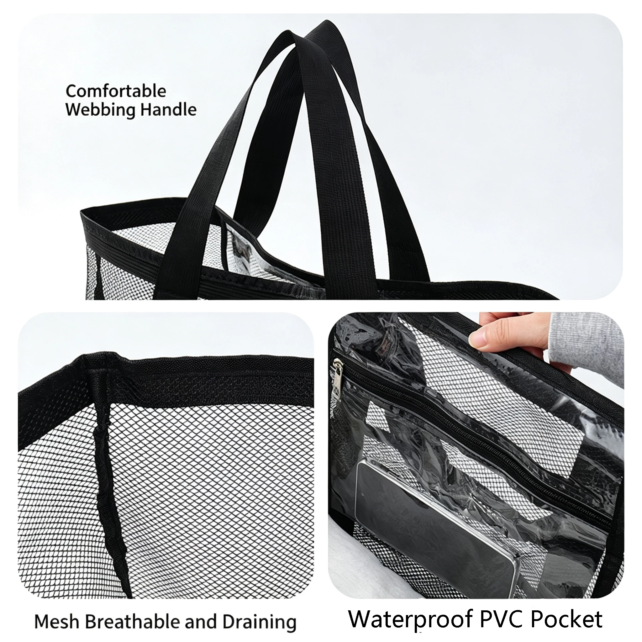 Mesh Beach Bag, Large Capacity Single Shoulder Shower, Fitness, Swimming Storage Bag, Foldable Travel Cosmetics Storage Bag