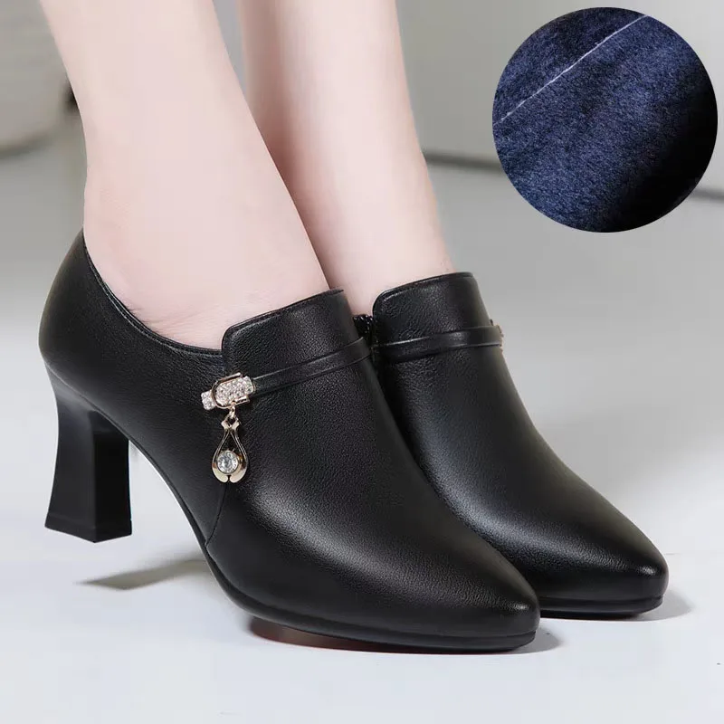 

Женские туфли-лодочки из мягкой кожи с острым носком и глубоким вырезом, весенне-осенние элегантные туфли на высоком каблуке для офиса, модели для мамы, Zapatillas Mujer