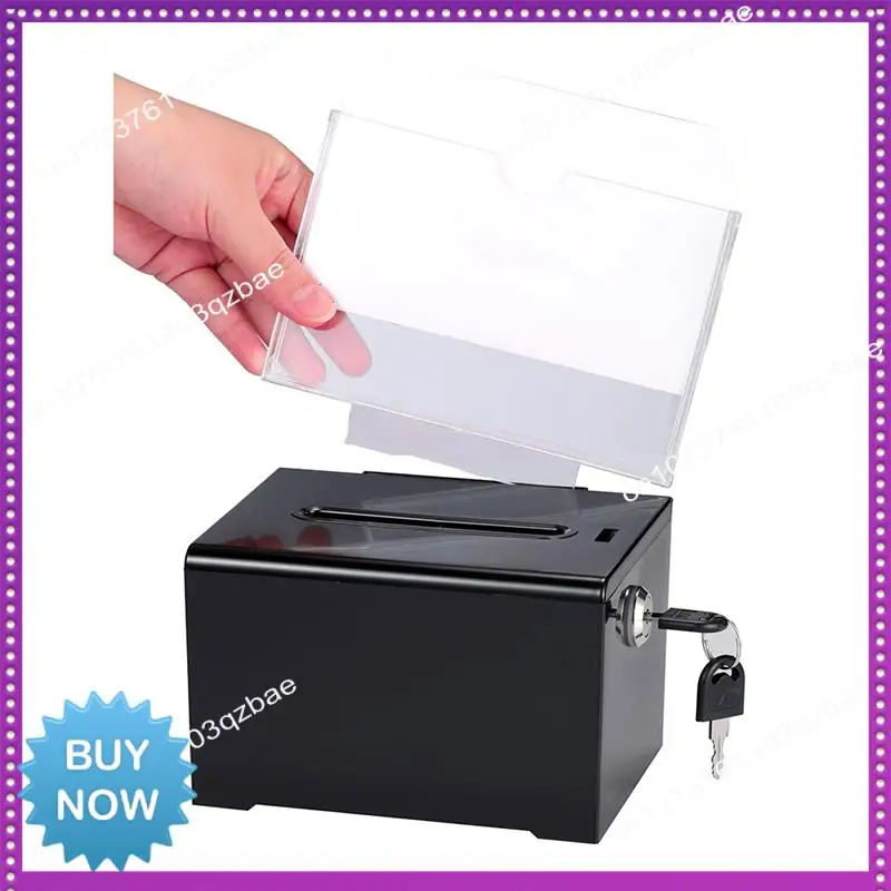 Caixa de doação de ltem quente com fechadura-caixa de sugestão de acrílico com slot, caixa de bloqueio de cédula com suporte de sinal para rifa, votação