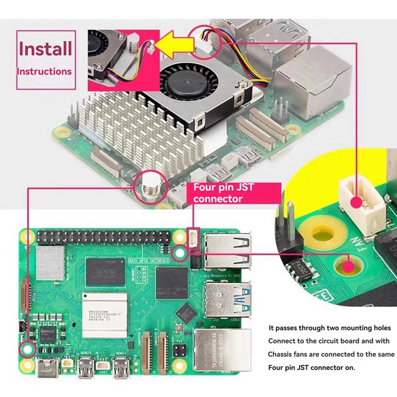 Raspberry pi 5用ファン付きアクティブクーラー,効率的な熱放散,2セット