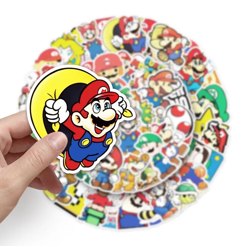 สติกเกอร์กราฟฟิตีลายการ์ตูน Game Mario 50ชิ้นสำหรับตกแต่งถ้วยน้ำกระเป๋าเดินทางสติกเกอร์ติดตู้เย็นตั้งโต๊ะ