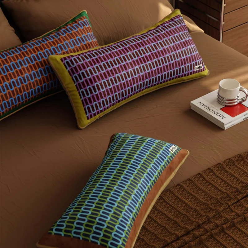 Retro Brwon Geometric Pillows Abstract Art Blue Cushion Case Modern Velvet Decorative Pillow Cover For Sofa Chair Home Decorate