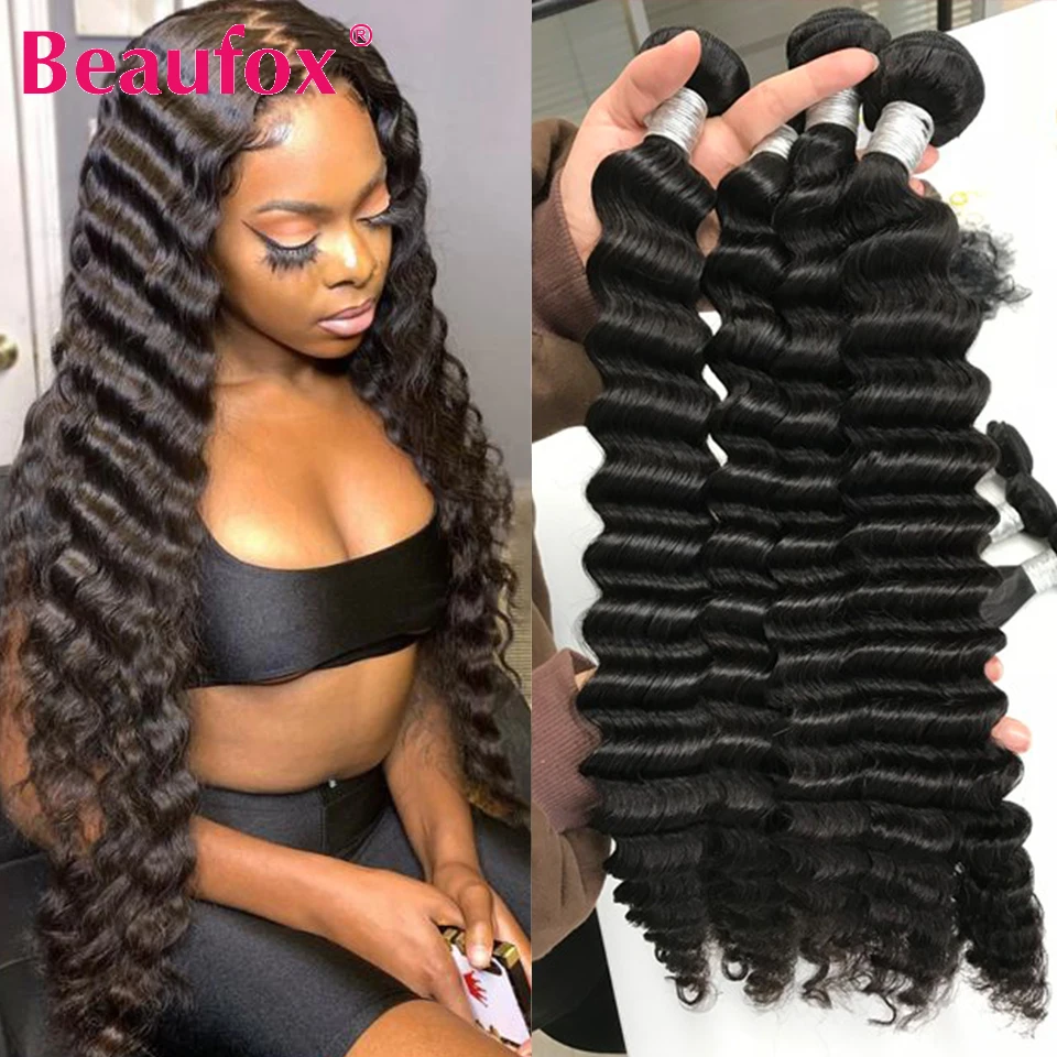 Beaufox Malaysian Loose Deep Wave Bundles 1/3/4 Bundle Deal Human Hair Bundles Remy 28 30 Inch Deep Wave Bundles Hair Extensions