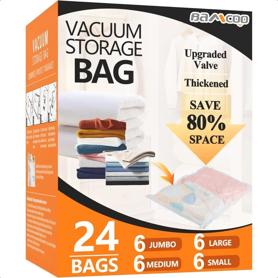 

Vacuum Storage Bags Upgraded 24 Pack 6 Jumbo 6 Large 6 Medium 6 Small Vacuum Seal Bags for Clothing Travel Space Bag Vaccine Se