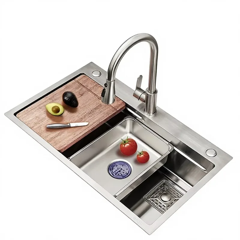kitchen sink, single basin waterfall style faucet,handmade with thick coating for washing vegetables and dishes