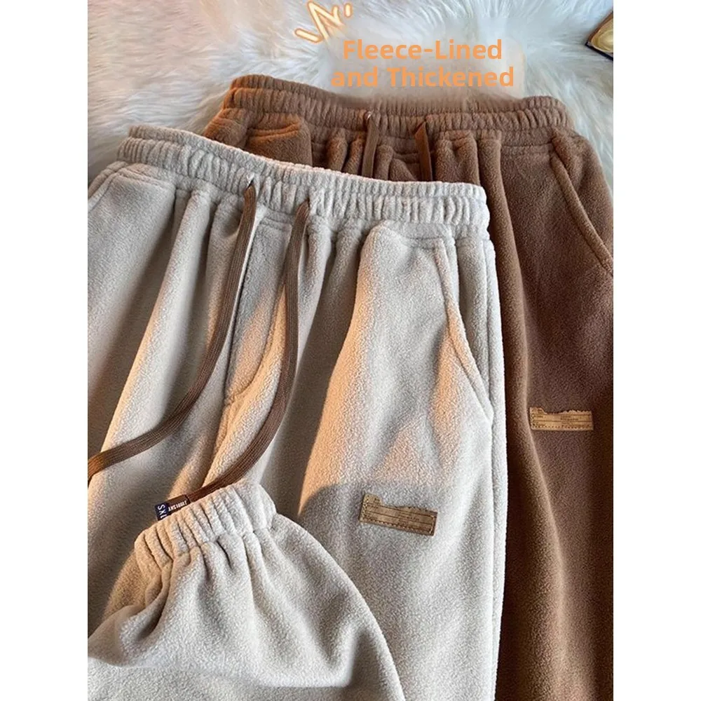 Thiened Fce اصطف الأمريكية الرجعية فرو الضأن الرجال الخريف الشتاء سروال قصير السراويل الدافئة مكبل السراويل الترفيه السراويل غير رسمية #1