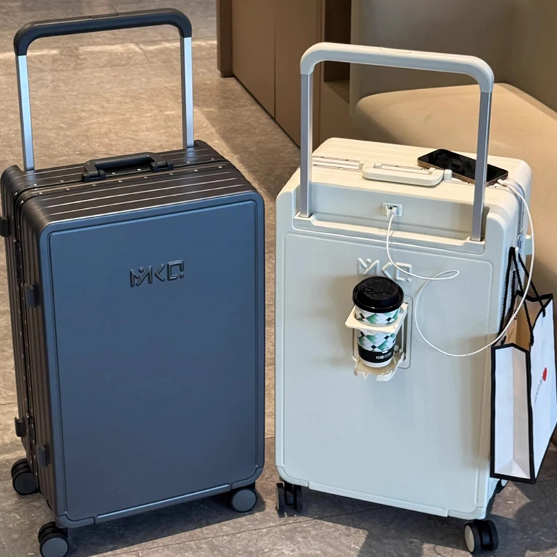 

Wide Trolley Luggage Aluminium Frame 28 inch Large Capacity Suitcase USB/Type-C Dual Charging Interface Cup Holder Travel Box