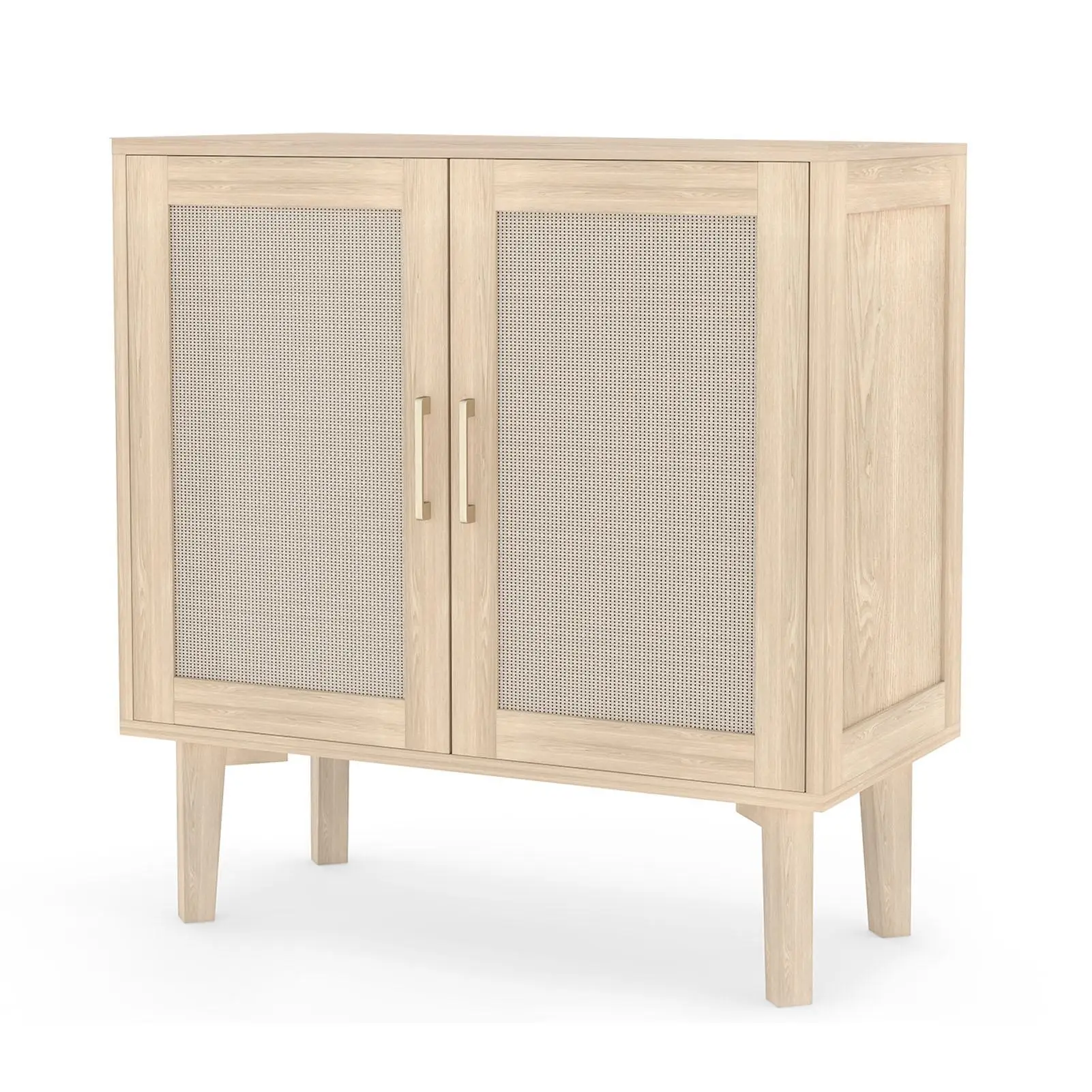 خزانة بوفيه مع أبواب ديكور الروطان وأقدام خشبية صلبة وخزانة جانبية متعددة الوظائف لغرفة الطعام والمطبخ الخفيف من خشب البلوط #4