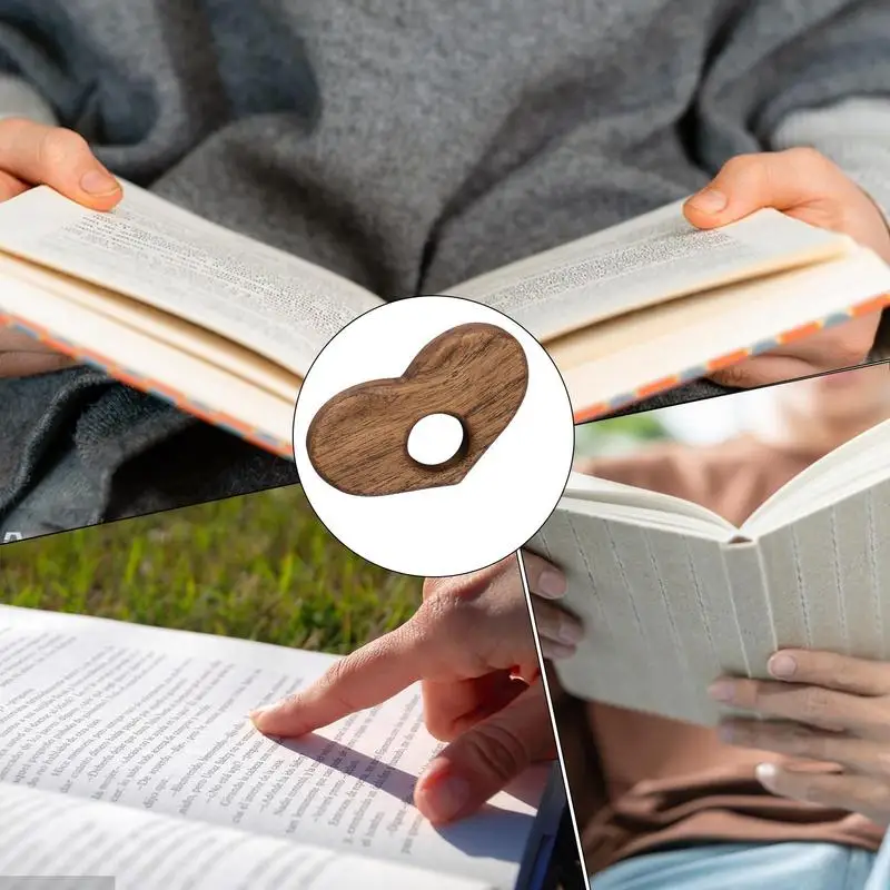 Wooden Book Page Holder Love Shaped Wooden Thumb Bookmark Handcrafted Book Thumb Holder Novel Reading Accessories For Bookworms