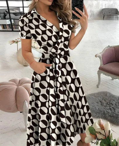 Imagen 2 del producto Vestido de verano con estampado de rayas de arcoíris para mujer, vestido largo informal de manga corta con botones, camisa Vintage, vestidos largos elegantes para mujer 2023