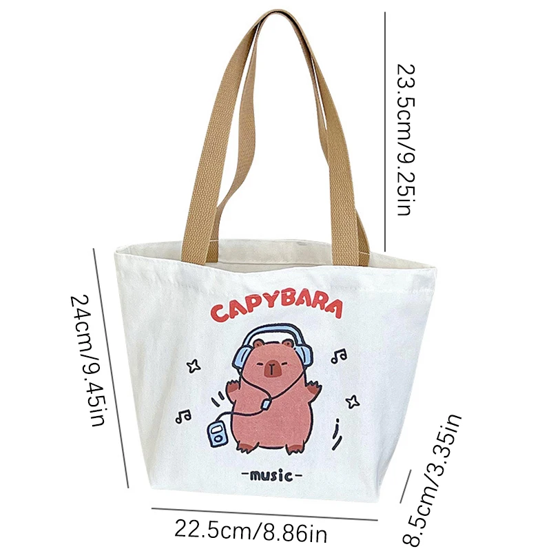 Tas kanvas Capybara lucu untuk wanita tas belanja tas Tote bahu dapat digunakan kembali penyimpanan lingkungan tas tangan Capybara kartun hadiah