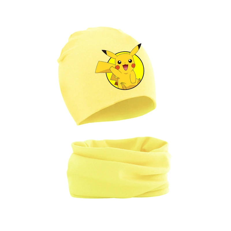 Pokemon Kids Scarf Hats Suit Pikachu Anime Cartoon Hats Neckerchief Set Baby Boys Girls Autumn Winter Fashion Warm Accessories