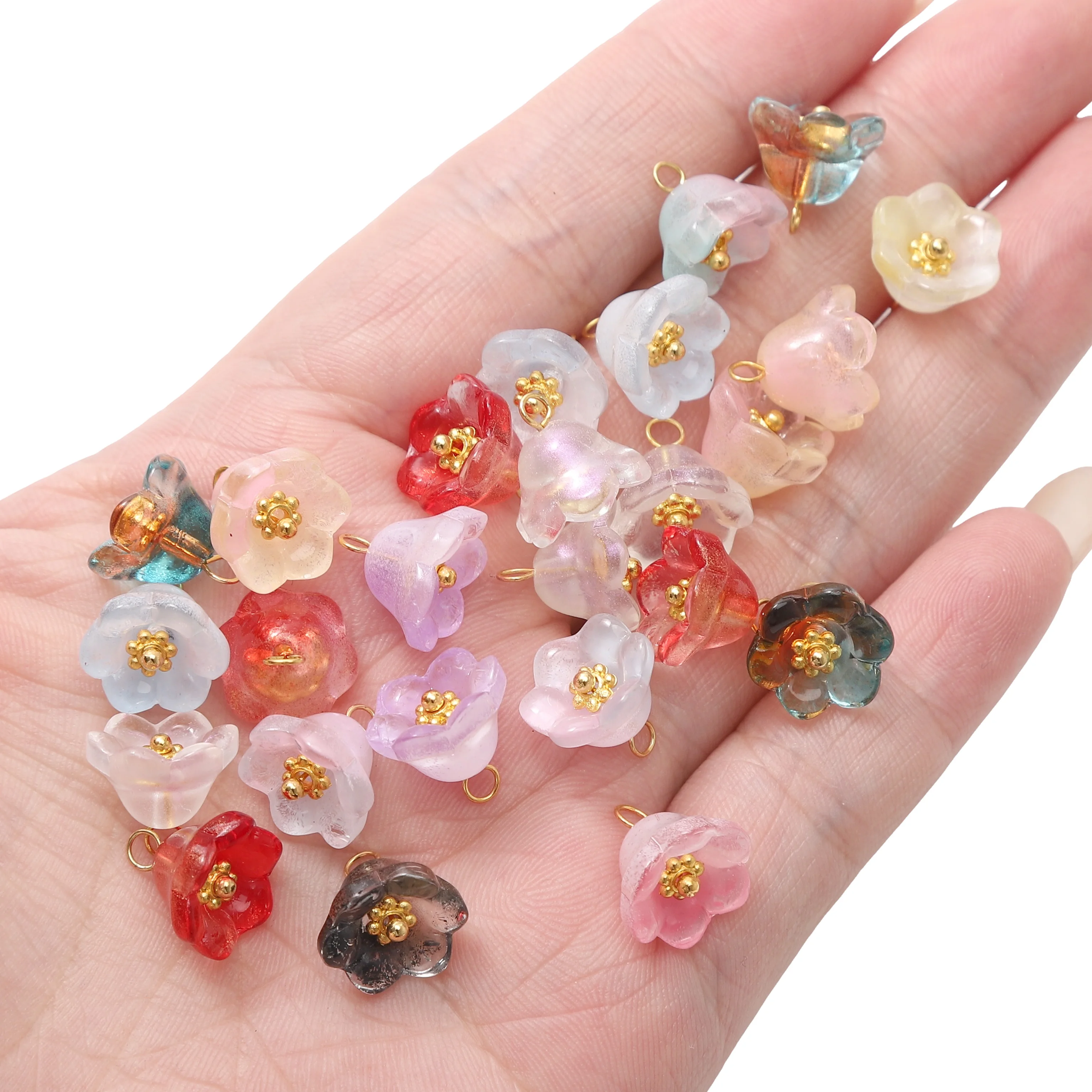5 Stück Blumen-Glasperlen Glockenblumen-Abstandshalterperlen-Kappen für DIY-Perlenarmbänder Schmuckherstellung Zubehör – Detail 5
