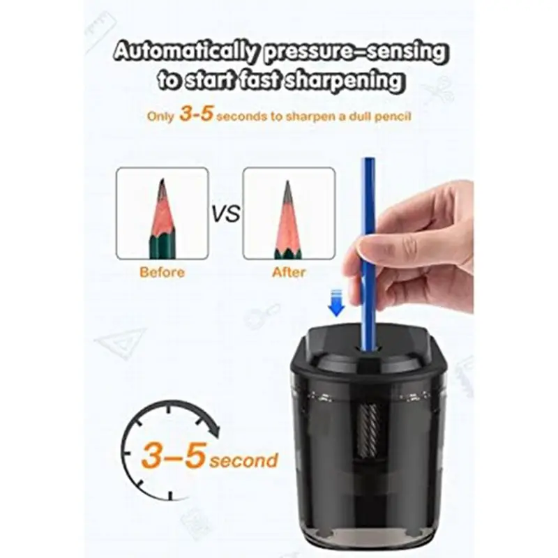 Latest ABBQ-Electric Pencil Sharpener Heavy-Duty Auto Pencil Sharpener for No.2(6-8mm) Pencils in School/ with Adapter EU Plug
