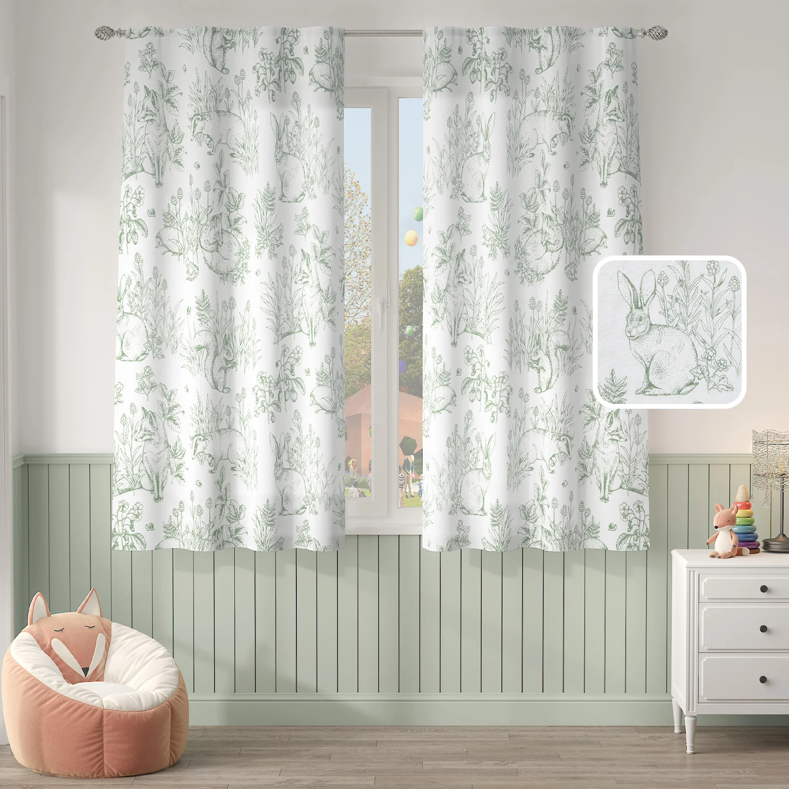 JINCHAN 1 PC Linen Window Curtains for Bedroom Easter French Country Toile Curtains Animal Printed Drapes Kids Curtains