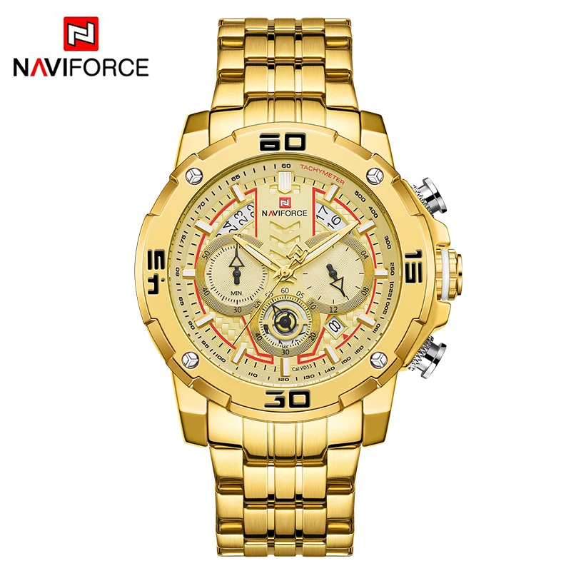 NAVIFORCE Watches Sport Chronograph Luxury Gold Watch Men Quartz Wristwatch Date Waterproof Clock Relogio Masculino 2020