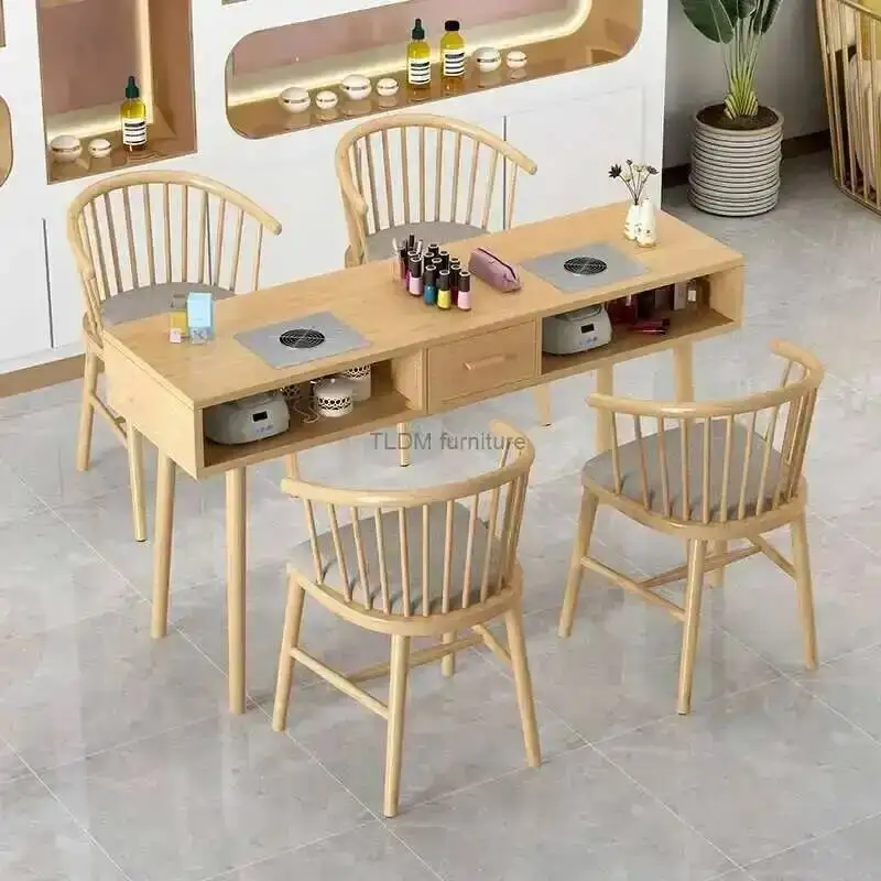 

Wooden Japanese with Nail Salon Beauty Tables Vacuum Cleaner Manicure Tables Modern Salon Furniture Light Luxury Manicure Table