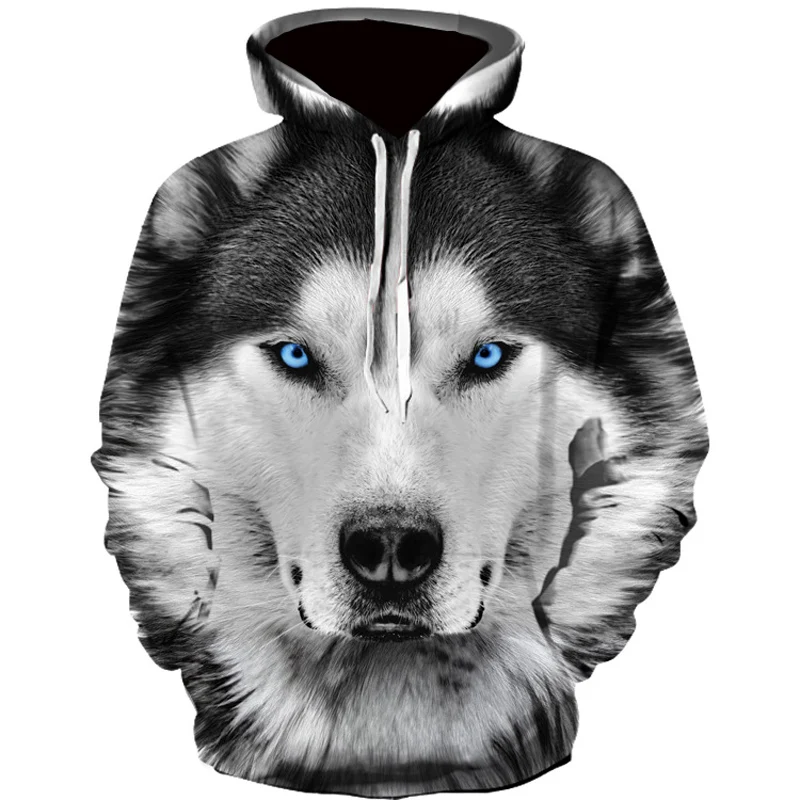 

Autumn Men's Junior Wolf Hoodie Fashion 3D Wolf Printing Loose Streetwear 2023 Funny Animal Street Hip Hop Sweatshirt