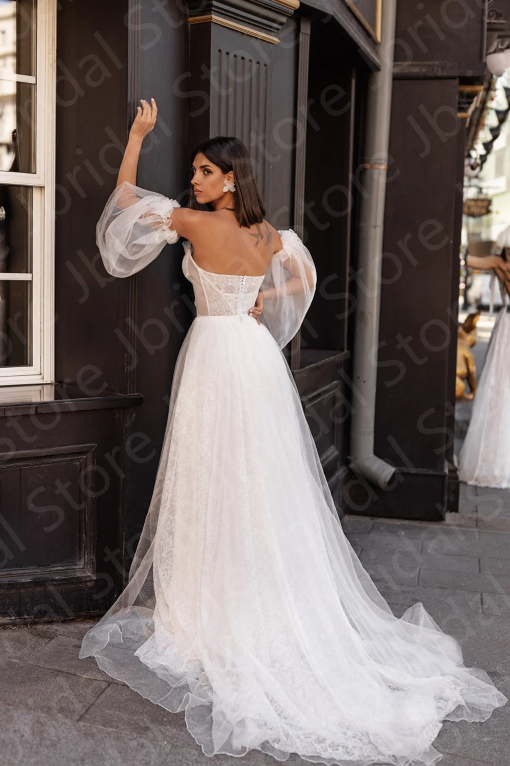 Vestido de novia de encaje blanco con escote Corazón, manga desmontable, hombros descubiertos, novedad, 2023