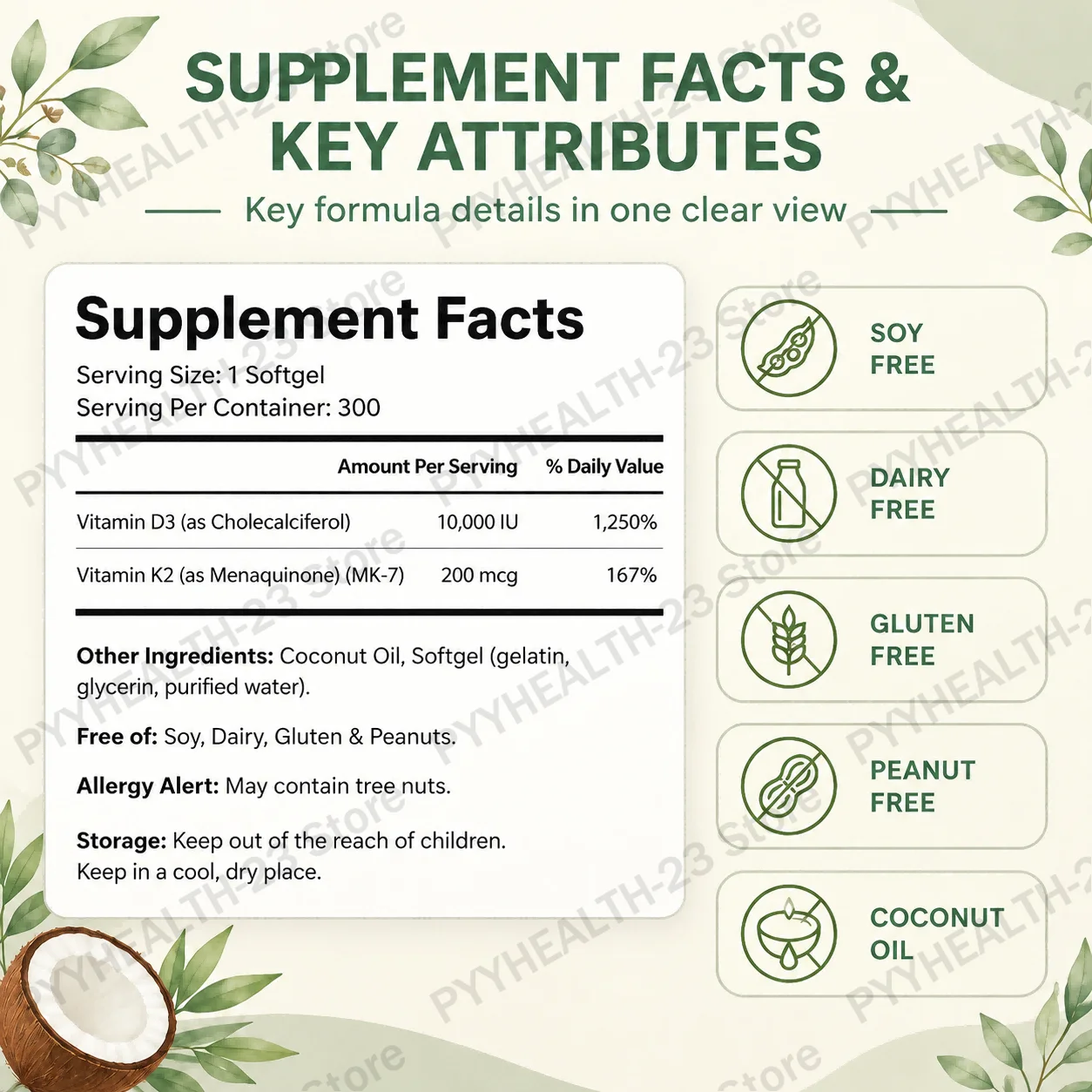 Vitamin D3 K2 MK-7 Softgels Promote Calcium Absorption Maintain Healthy Bone Density for Highly Active Senior Adults 300 Pcs