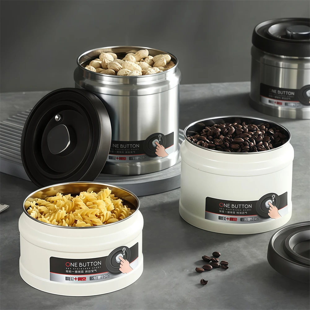 304 Stainless Steel Silver/White Storage Container Moisture-proof Vacuum Sealing Container For Coffee Beans And Tea Storage