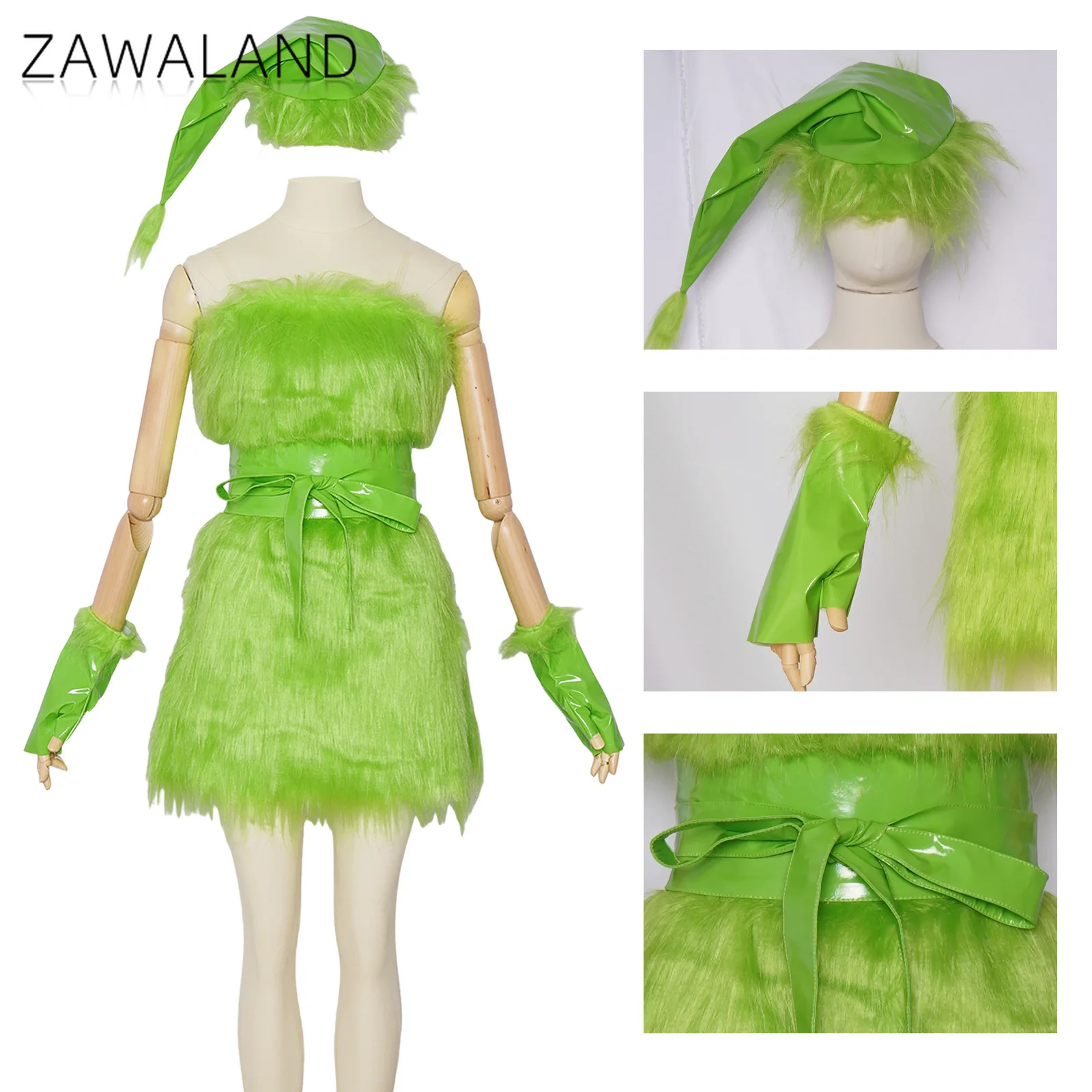 

Christmas Green Monster Cosplay Costume Anime Movie Dresses For Woman Hairy Disguise Outfits Xmas Party Dress Up Holiday Gifts