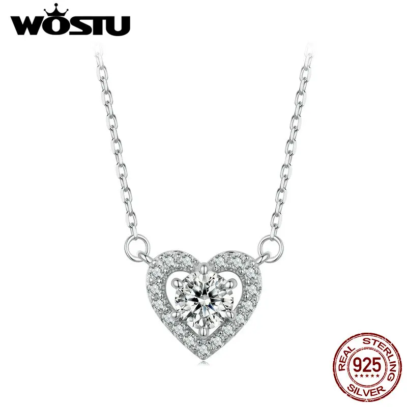 WOSTU 0.5CT Moissanite Love Heart Pendant Necklace For Women 925 Sterling Silver Diamond Cut moissanite Wedding Jewelry Gift