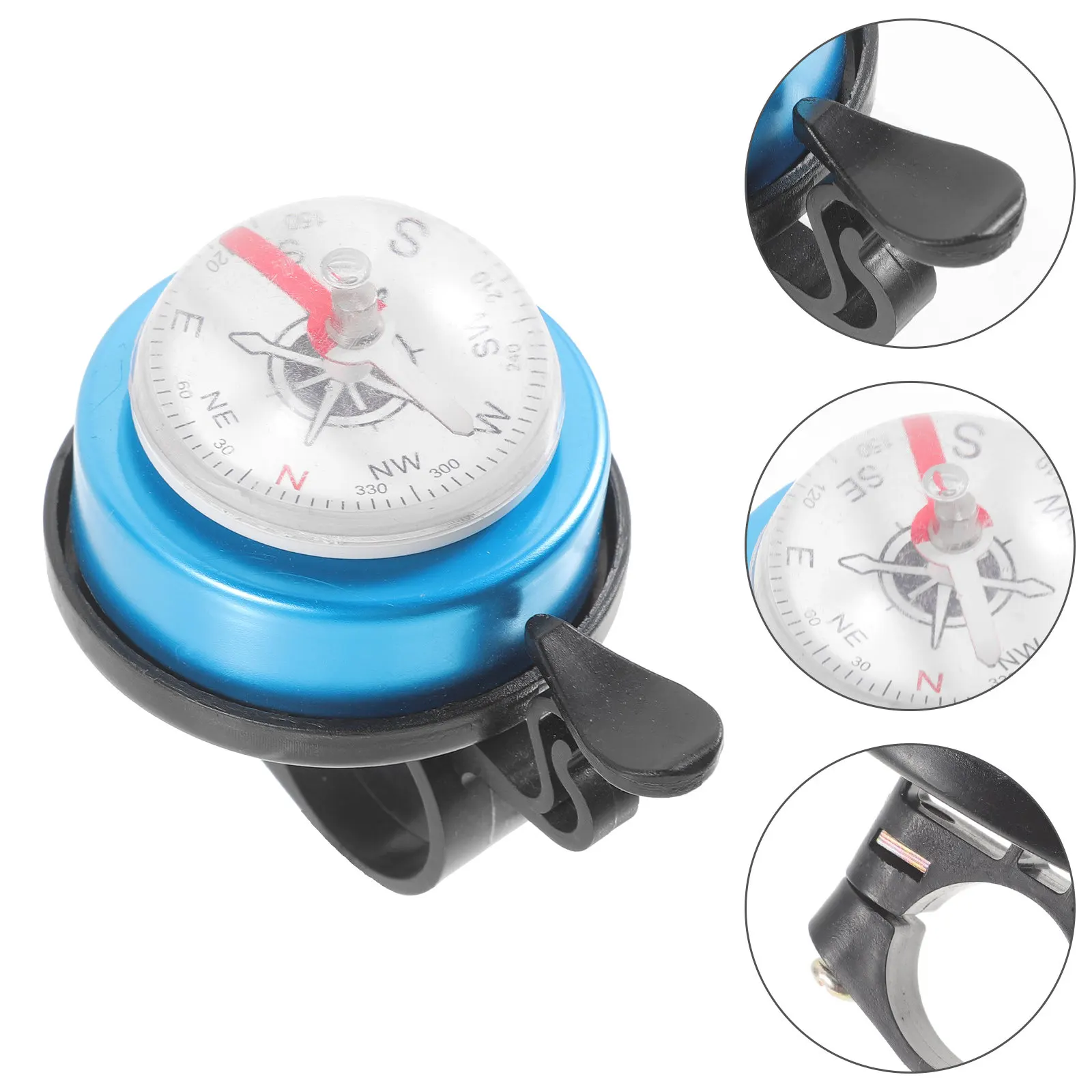 

Compass Bike Bell Portable Multi-Function Cycling Bell for Road Mountain Bikes Loud Clear Tone Safety Warning Anti-Aging Design