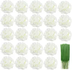 25 Pcs 8 inch Large Silk Hydrangea Artificial Flower Hydrangea Head with stem Used for Home Wedding Party Decoration Milky White