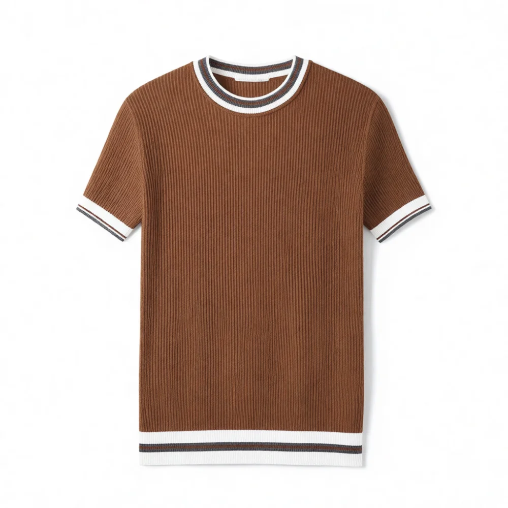 Mens Short Sleeve Knit T Shirt Ice Silk Summer Casual Luxury Tee High Performance Breathable Slim Fit Clothing Top