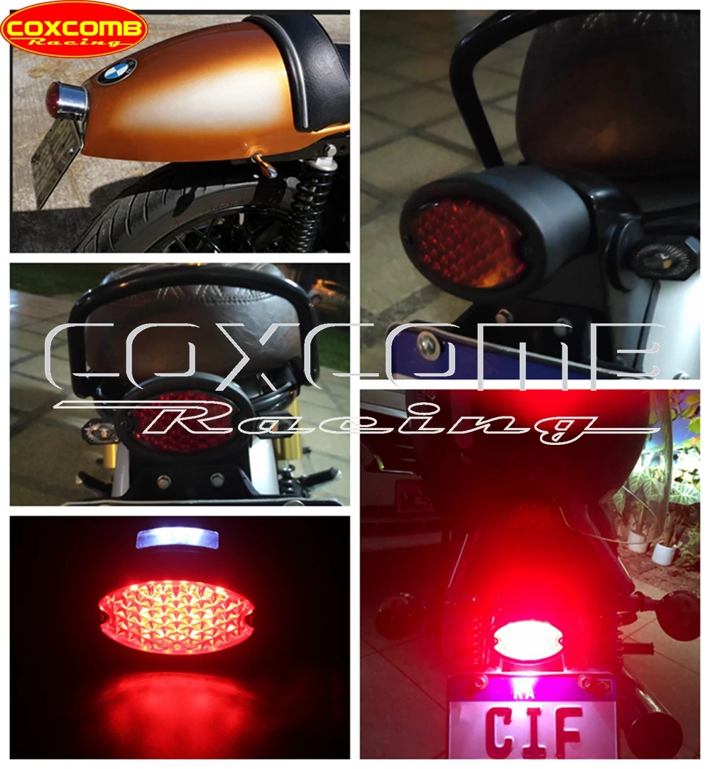 Motorcycle LED Taillight Cat Eye Rear Brake Stop Light For Harley Chopper Bobber Custom Cafe Racer Sportster License Plate Lamp