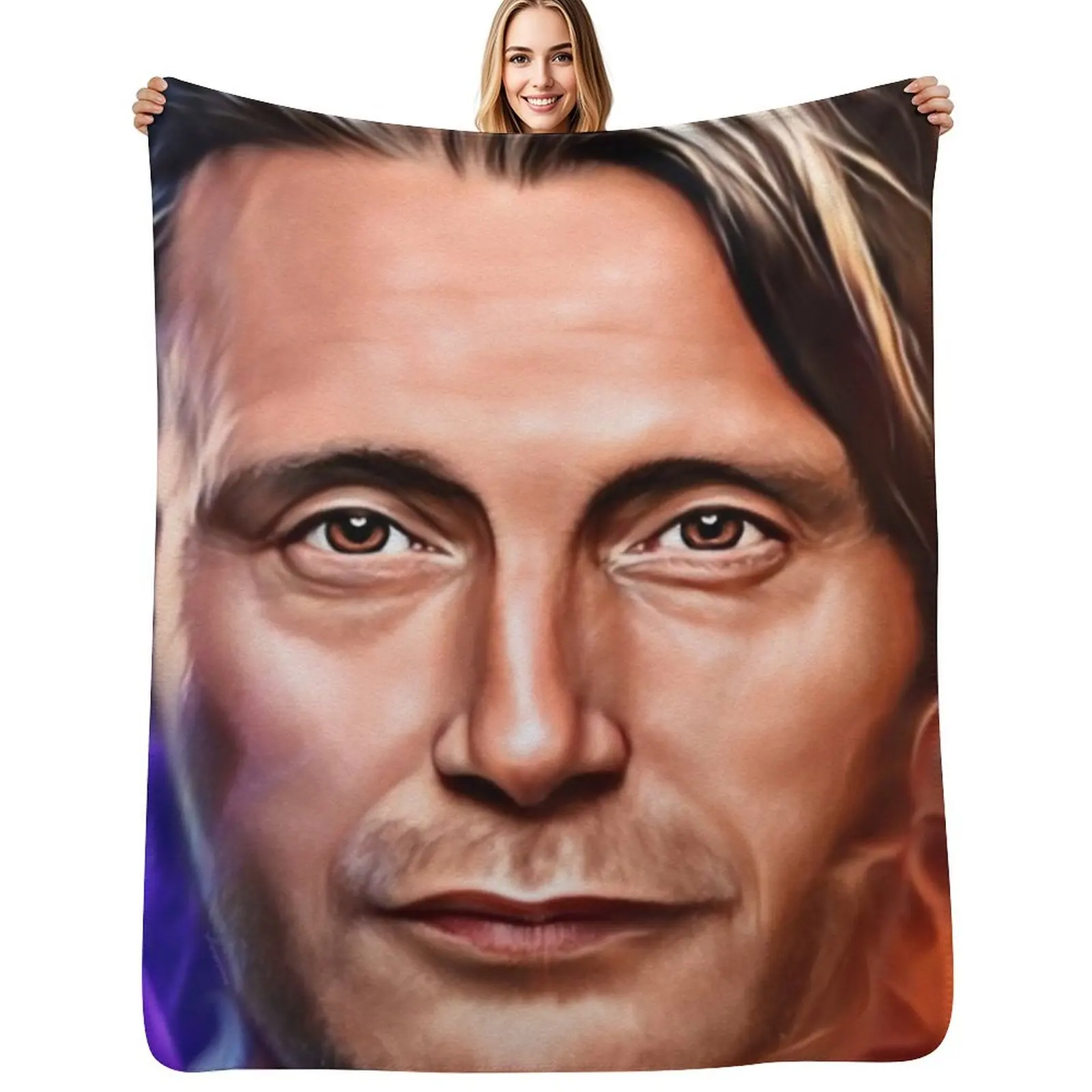 Mads Mikkelsen Hannibal in Blue and Orange Flames Throw Blanket Polar Vintage Summer for sofa Plaid Bed Fashionable Blankets