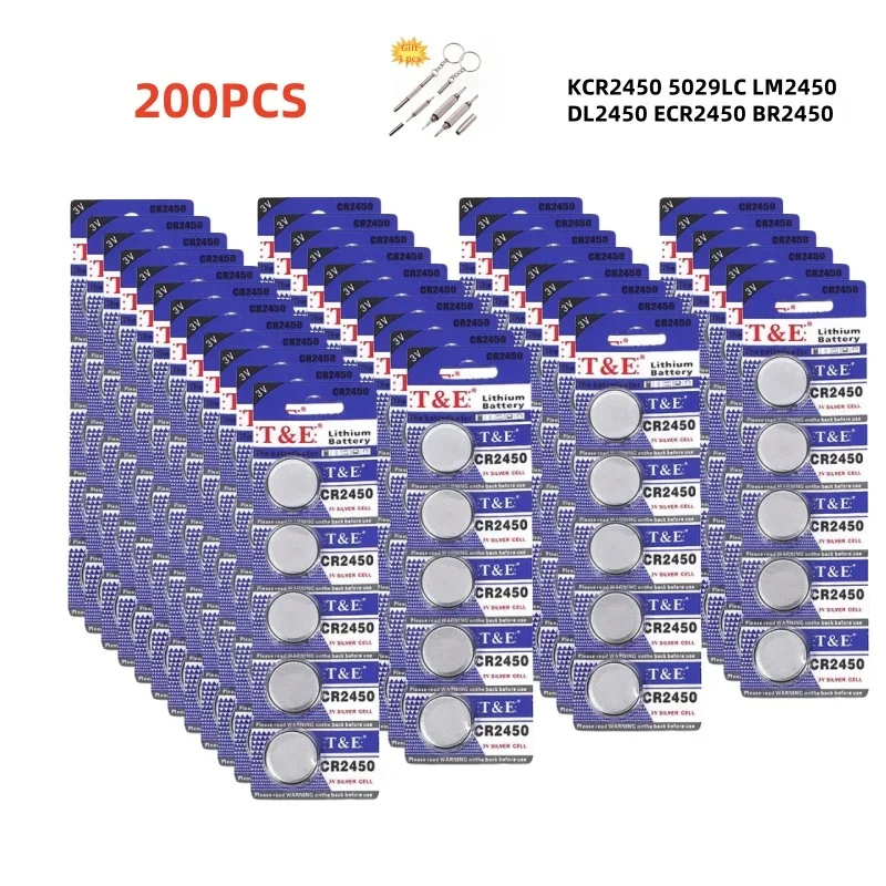 

200PCS CR2450 Battery KCR2450 5029LC LM2450 DL2450 ECR2450 BR2450 3V Lithium Battery For Watch Car Key Remote Button Coin Cells