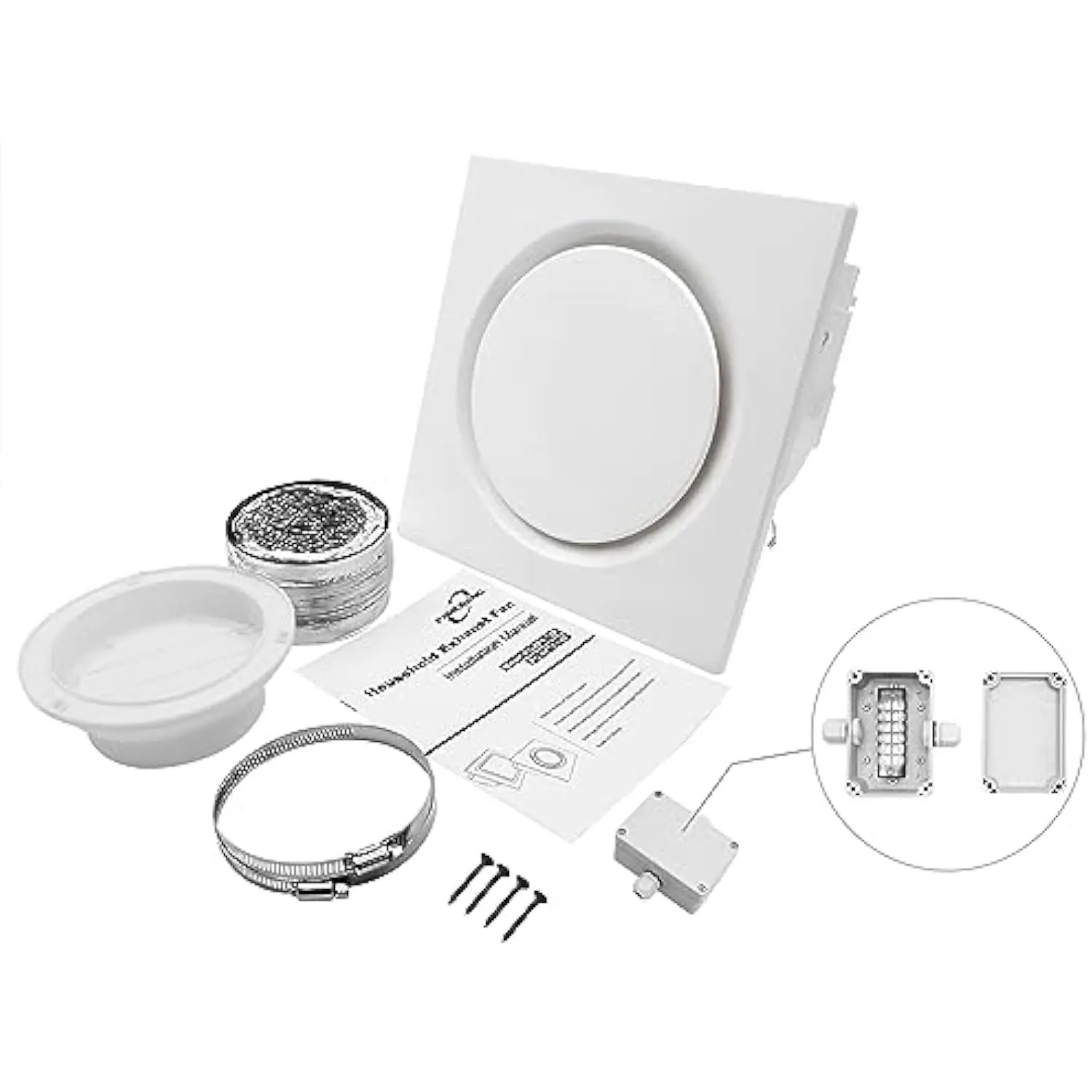 Bathroom Fan Ultra-Quiet Bathroom Ventilation, Exhaust Fan,123CFM 0.7 Sones 40W,4 Inch Duct Collar,White,9 Inch Opening size,Ea