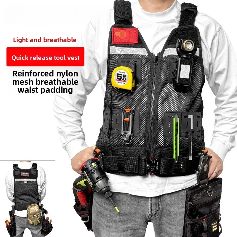 Multifunctional Nylon Breathable Tool Vest Expandable Quick Hang Tool Bag Waist Tool Pouch