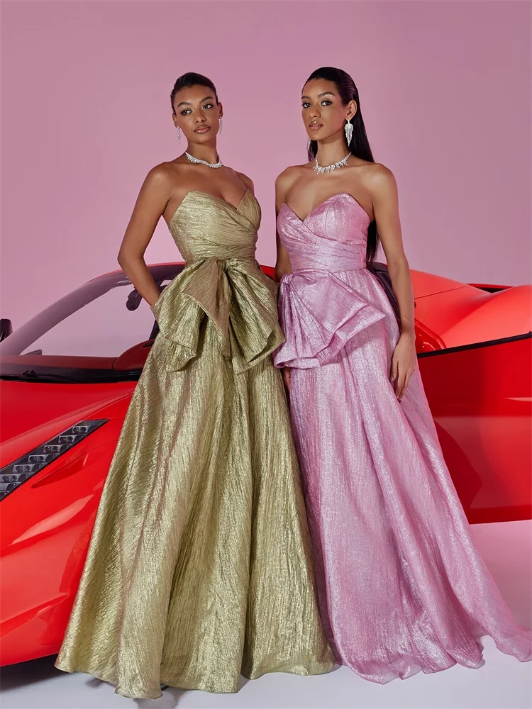 

Elegant Sleeveless Organza Bow A-line Formal Evening Dresses Women Luxury Party Bridesmaid Cocktail Gowns