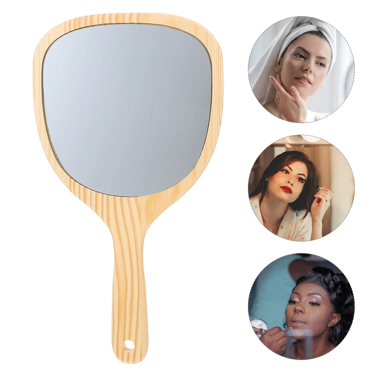 Miroir de voyage créatif pour femmes, Portable, poignée en bois, miroir de maquillage, outil cadeau pratique à la mode