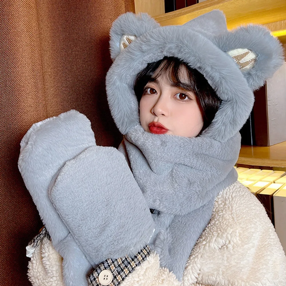 カジュアル防風クマ耳帽子ぬいぐるみ肥厚女性キャップ耳保護キャップ冬