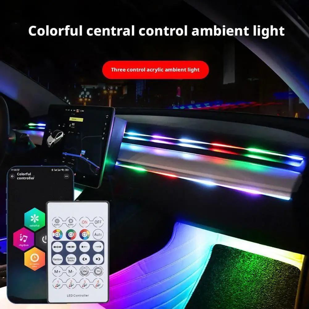 

Led Car Ambient Lights Acrylic Central Control Decorative Symphony Modification Lamp Car Bluetooth Lamp Streamer Kit Atmosp E0I7