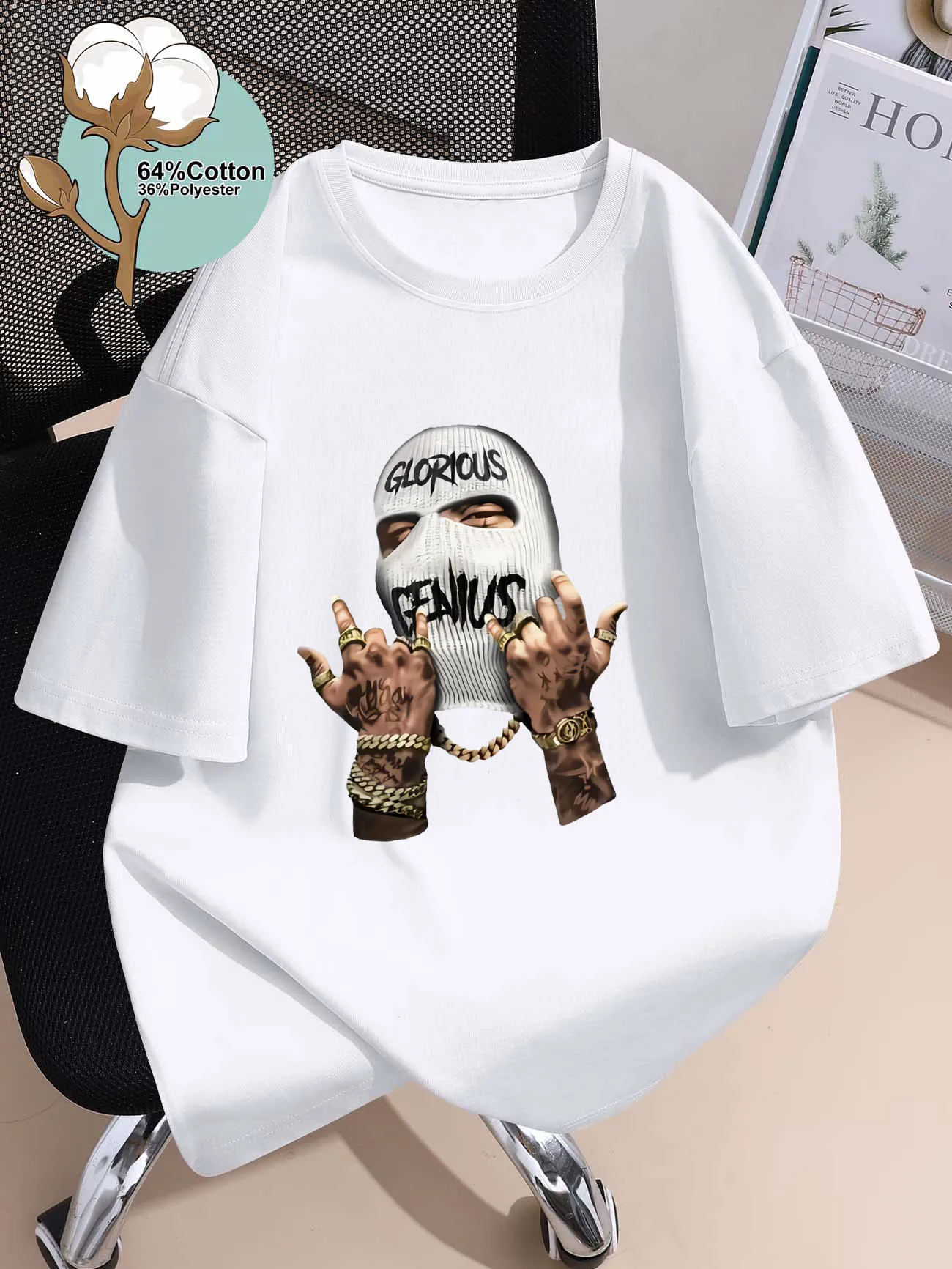Women's 64% Cotton Ski Mask Figure Print Short Sleeve T-shirt women clothes tops