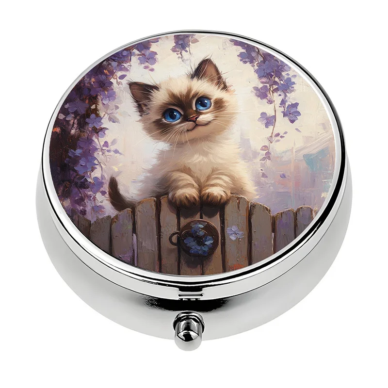 1 mini pill box with 3 compartments, cute cat-themed mini pill container, pill organizer, unique travel gift