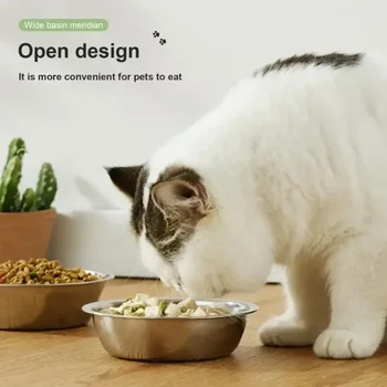 Stainless Steel Pet Bowl Open Design Rust-Resistant Smooth Surface Pet Dish Pet Water Food Bowl Metal Feeder Bowl Cat Bowls 3
